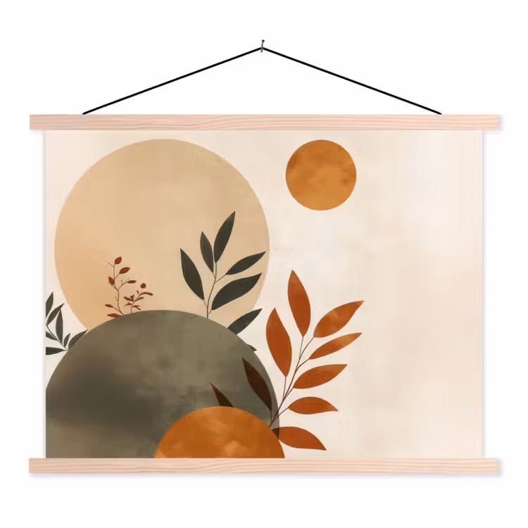 Vormen - Rond - Bladeren - Beige textielposter latten blank klein -3d