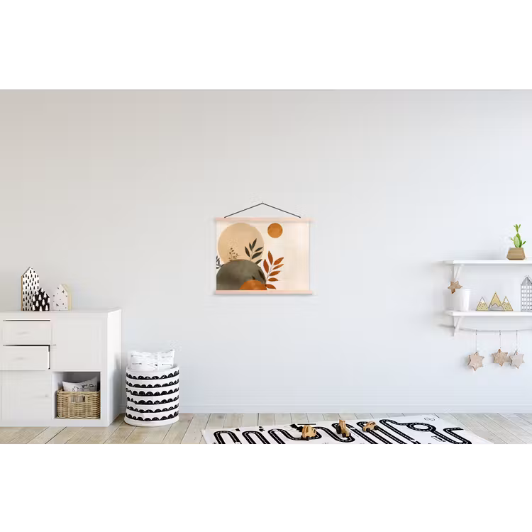 Vormen - Rond - Bladeren - Beige textielposter latten blank klein -kinderkamer