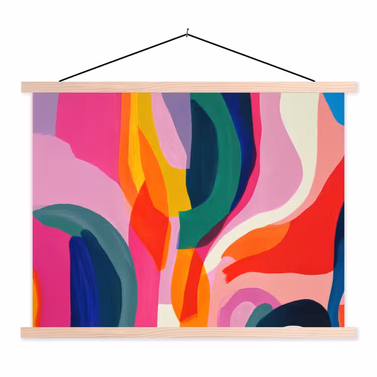 Vormen - Golvend - Abstract - Felroze textielposter latten blank klein -3d