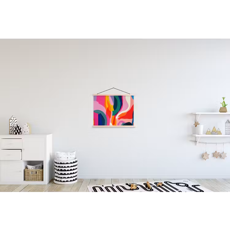 Vormen - Golvend - Abstract - Felroze textielposter latten blank klein -kinderkamer
