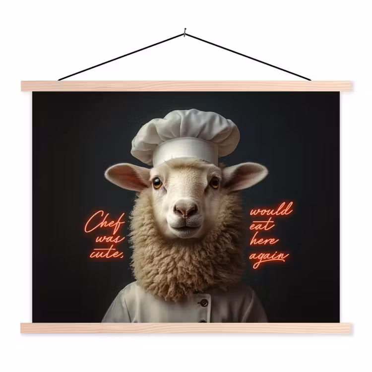 Schaap - Kokskleding - Neon - Quote textielposter latten blank klein -3d