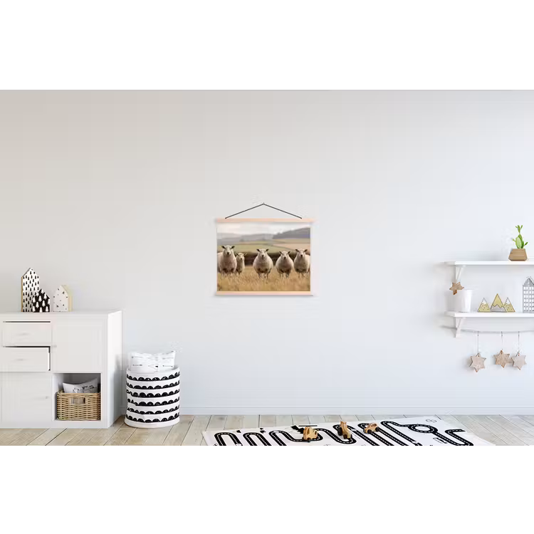 Schapen - Weidenlandschap - Heuvels textielposter latten blank klein -kinderkamer