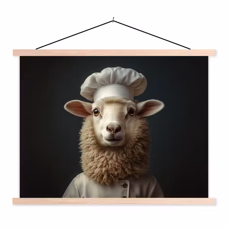 Schaap - Wol - Kok textielposter latten blank klein -3d