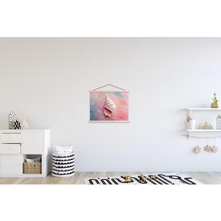 Schelp - Pastel - Pink textielposter latten blank klein -kinderkamer