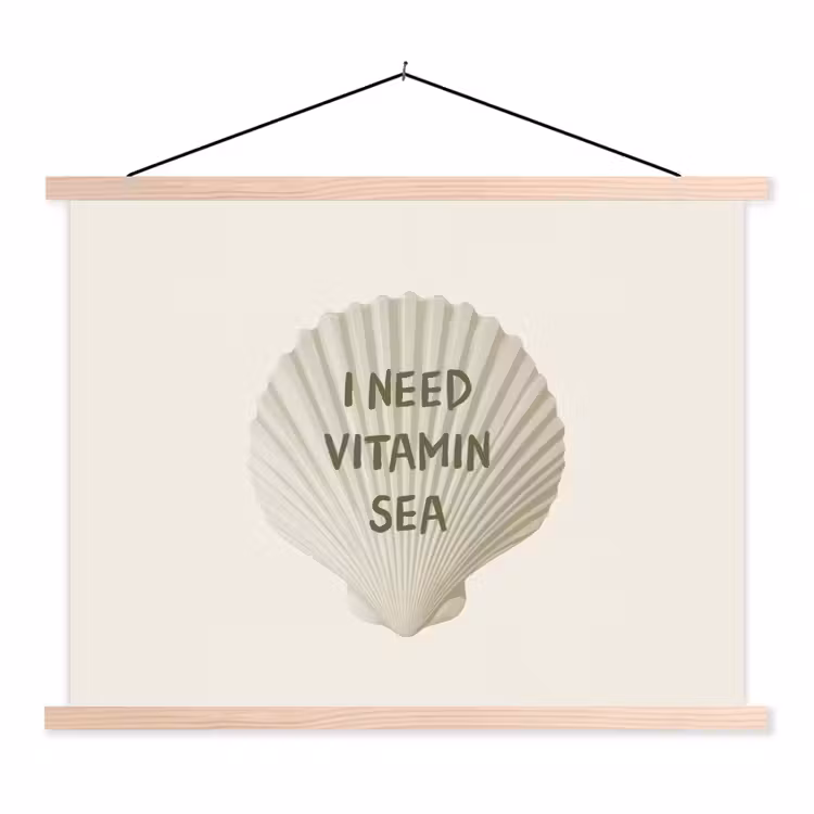 Schelp - Quote - Groen textielposter latten blank klein -3d