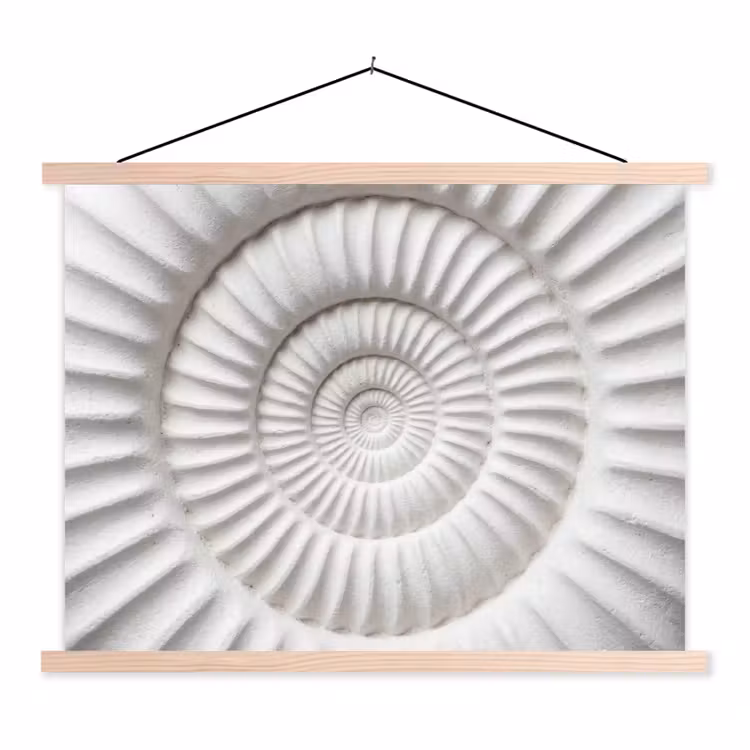 Schelp - Spiraal - Wit textielposter latten blank klein -3d