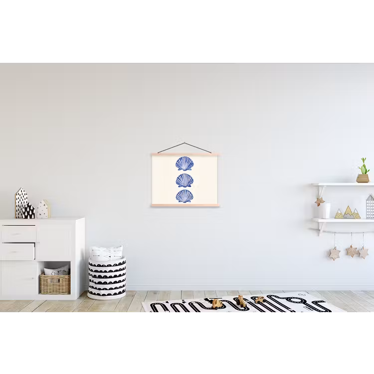 Schelpen - Blauw - Patroon textielposter latten blank klein -kinderkamer