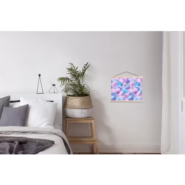 Schelpen - Paars - Blauw - Patroon textielposter latten blank klein -woonkamer