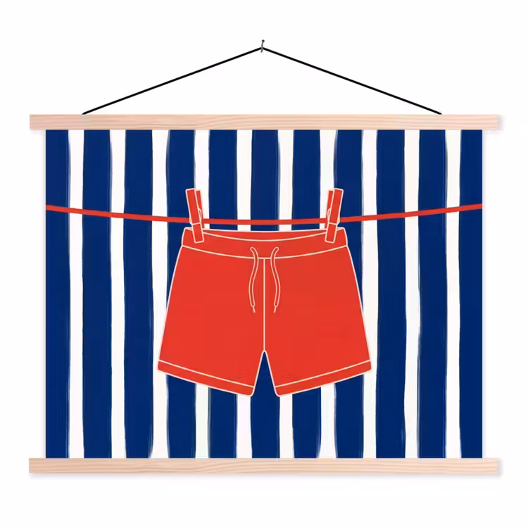 Shorts - Waslijn - Zomer - Illustratie - Rood textielposter latten blank klein -3d