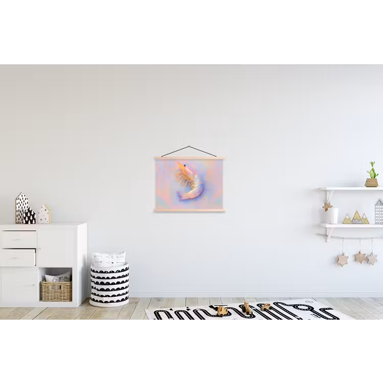 Garnaal - Subtiele structuur - Blauw - Roze textielposter latten blank klein -kinderkamer