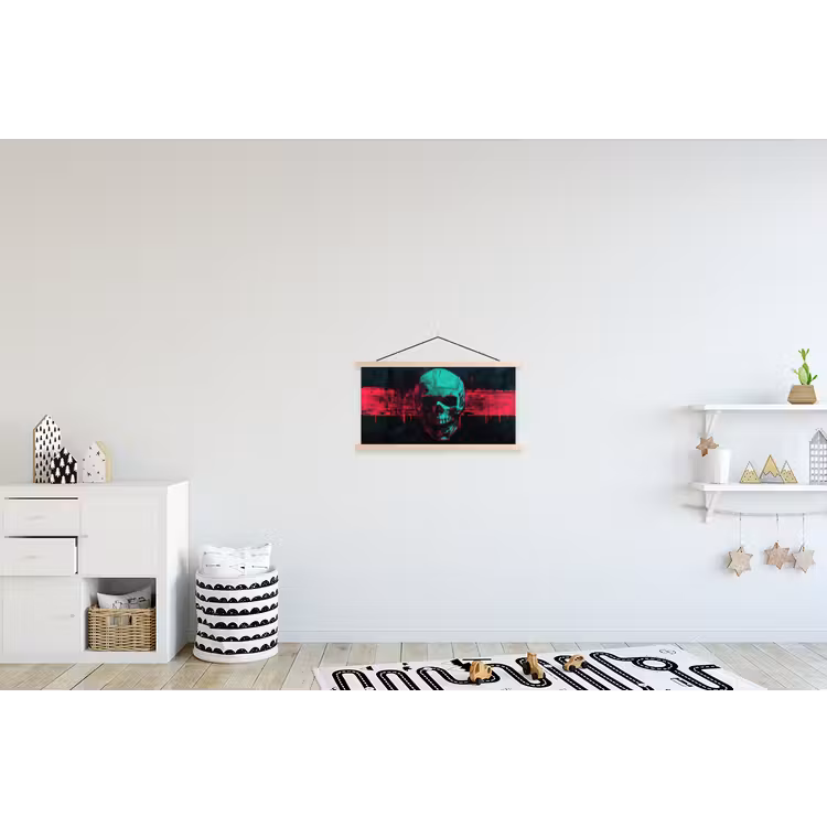 Schedel - Cyberpunk - Neon Rood textielposter latten blank klein -kinderkamer