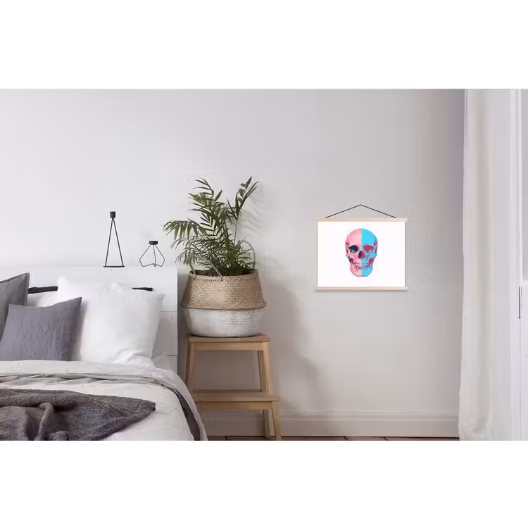 Schedel - Grafisch - Roze - Verdeeld textielposter latten blank klein -woonkamer