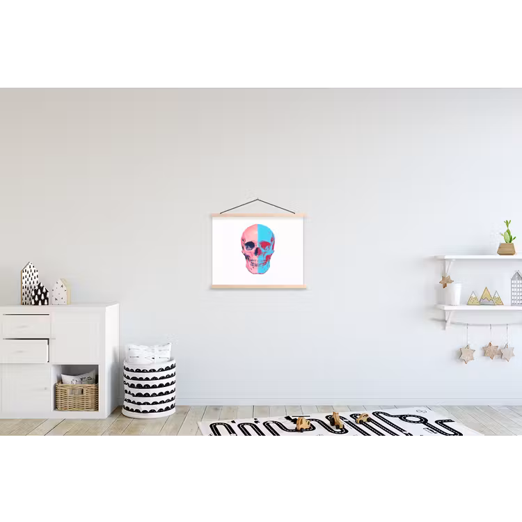 Schedel - Grafisch - Roze - Verdeeld textielposter latten blank klein -kinderkamer