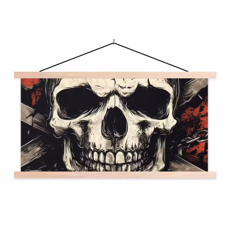 Schedel - Kettingen - Rood textielposter latten blank klein -3d