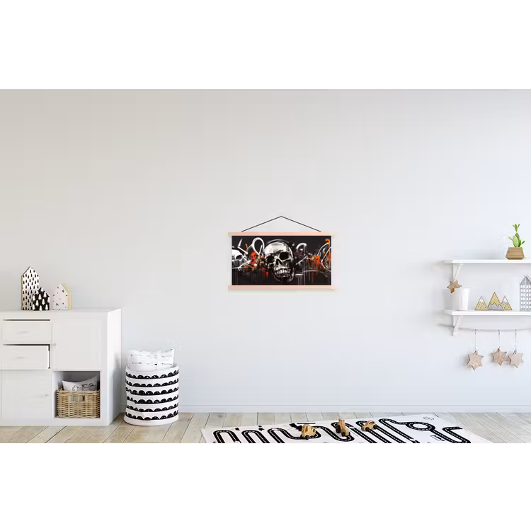 Schedels - Kunst - Donker - Rood textielposter latten blank klein -kinderkamer
