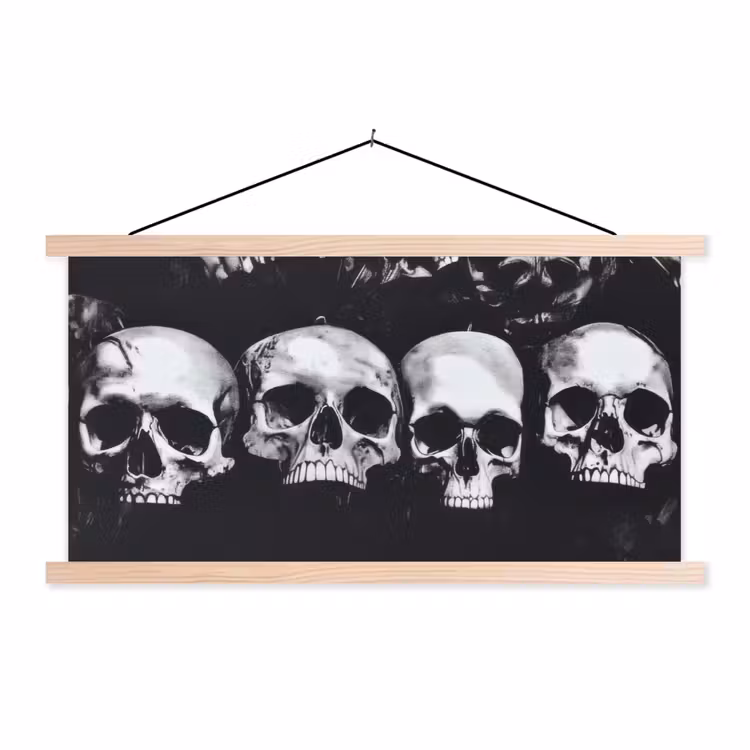 Schedels - Zwart - Contrast textielposter latten blank klein -3d