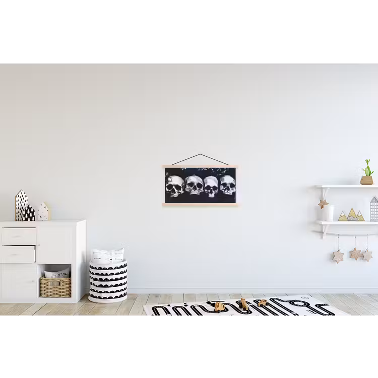 Schedels - Zwart - Contrast textielposter latten blank klein -kinderkamer