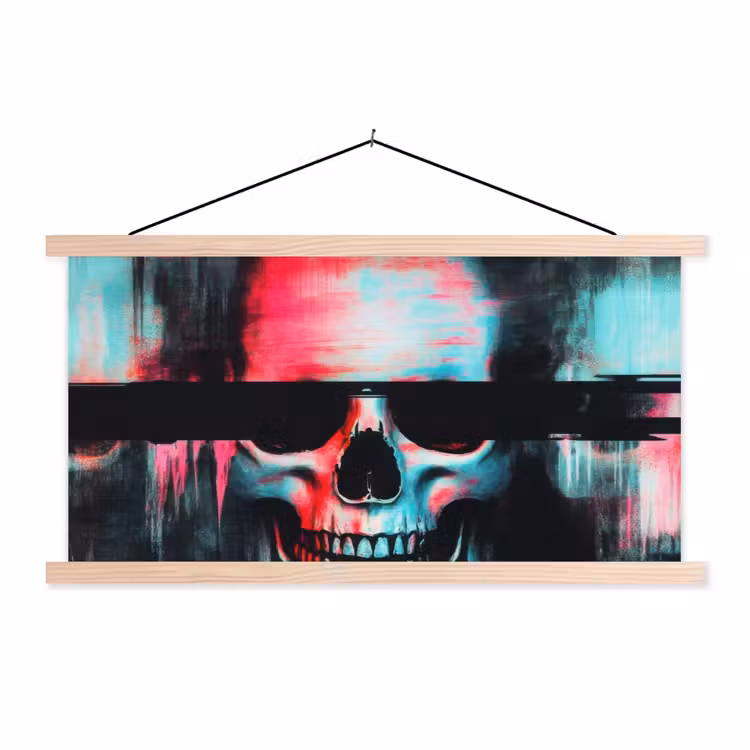 Schedels - Glitch - Cyberpunk textielposter latten blank klein -3d