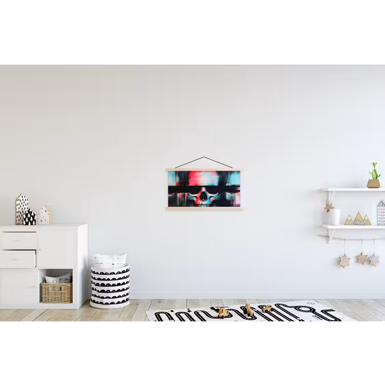 Schedels - Glitch - Cyberpunk textielposter latten blank klein -kinderkamer