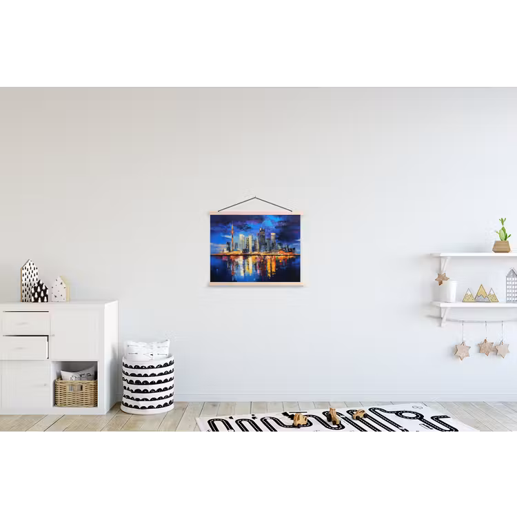 Skyline Toronto - Modern - Stadslicht - Blauw textielposter latten blank klein -kinderkamer