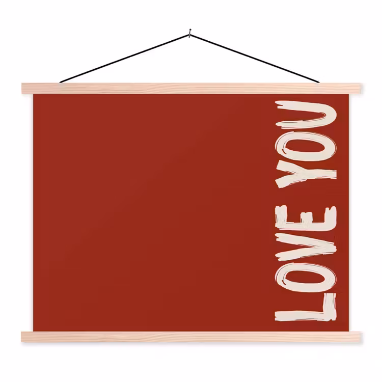 Schuin - Loveyou - Rood textielposter latten blank klein -3d