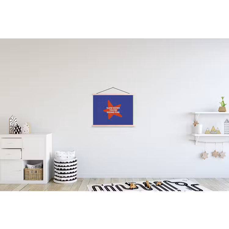 Slow down you're doing fine - Ster - Blauw textielposter latten blank klein -kinderkamer