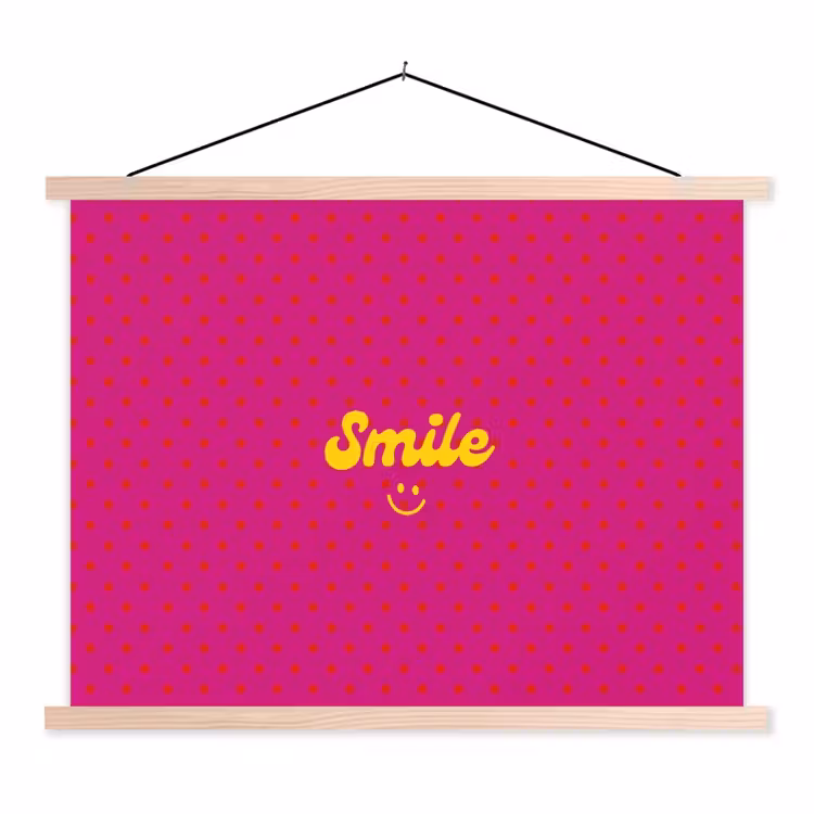 Smile - Stippen - Roze textielposter latten blank klein -3d