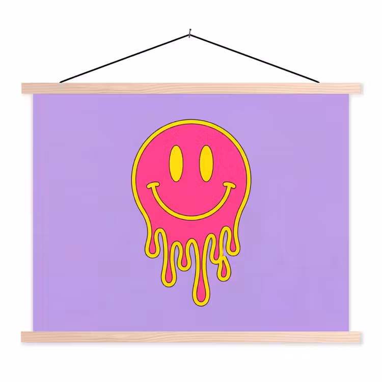 Smiley - Drip - Neon textielposter latten blank klein -3d