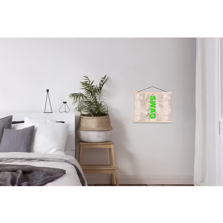 Slangenprint - SWAG - Neon - Groen textielposter latten blank klein -woonkamer