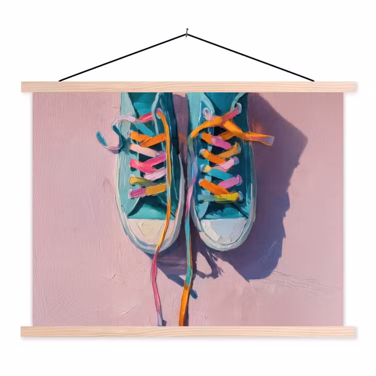 Sneakers - Veters - Kleurrijk - Schaduw textielposter latten blank klein -3d