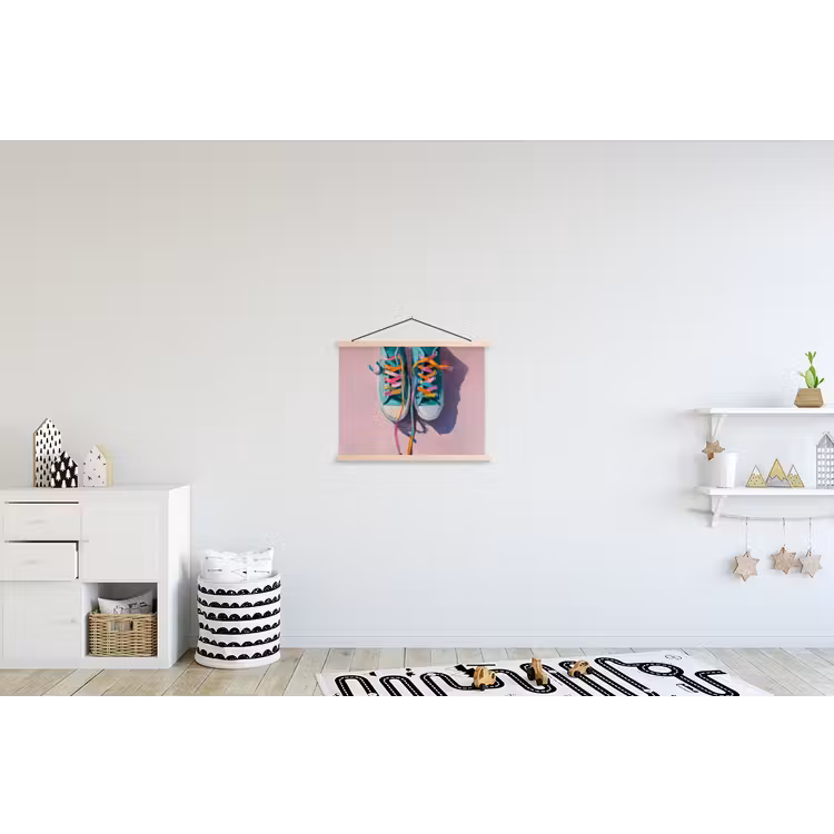Sneakers - Veters - Kleurrijk - Schaduw textielposter latten blank klein -kinderkamer