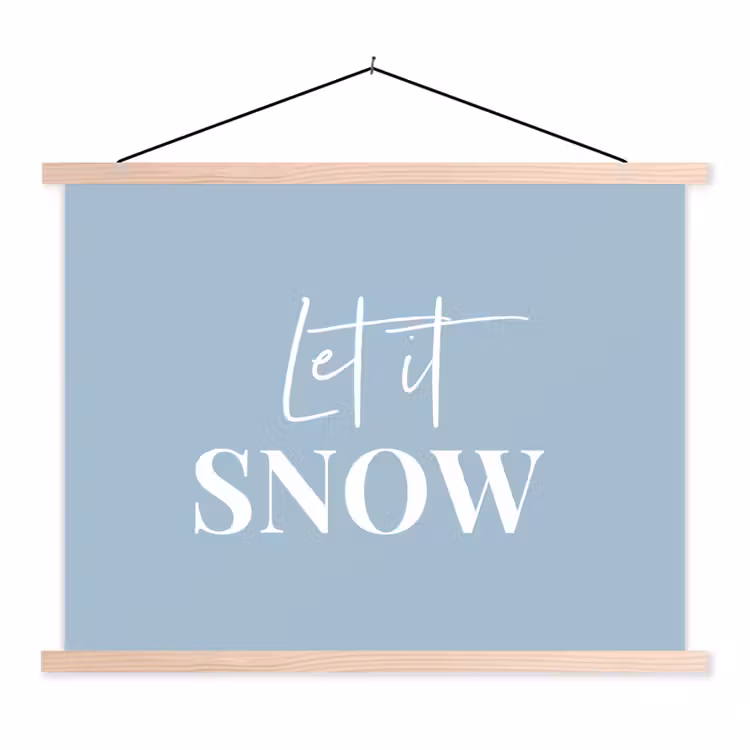 Sneeuw - Winter - Blauw - Let it snow textielposter latten blank klein -3d