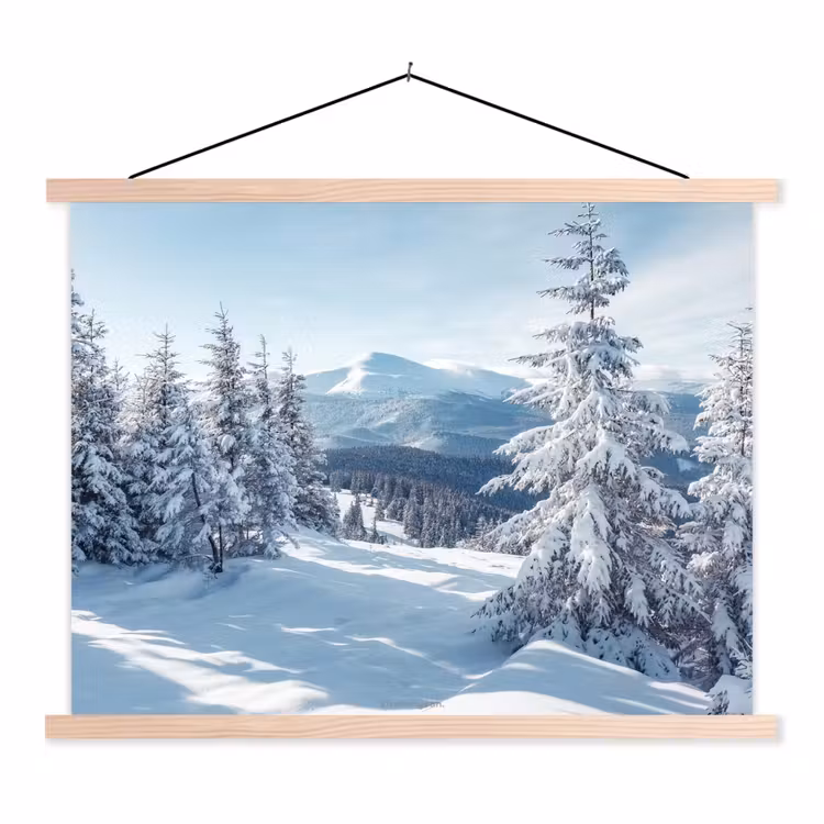 Sneeuw - Winter - Landschap - Bergen textielposter latten blank klein -3d