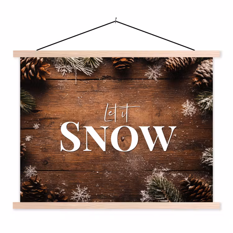 Sneeuw - Houtlook - Quote - Let it snow textielposter latten blank klein -3d
