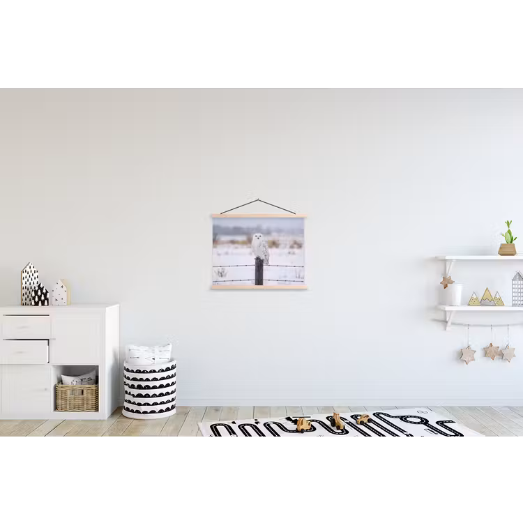 Sneeuwuil - Hek - Sneeuw - Wit textielposter latten blank klein -kinderkamer