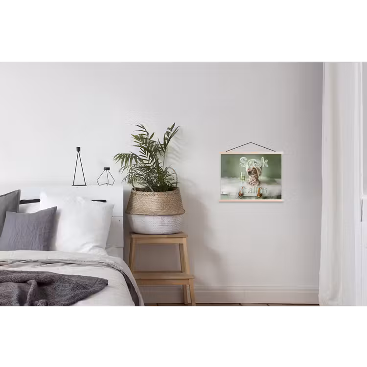 Soak it all in - Hond - Bad textielposter latten blank klein -woonkamer