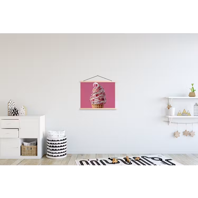 Softijs - Edelstenen - Roze - Hoorntje textielposter latten blank klein -kinderkamer