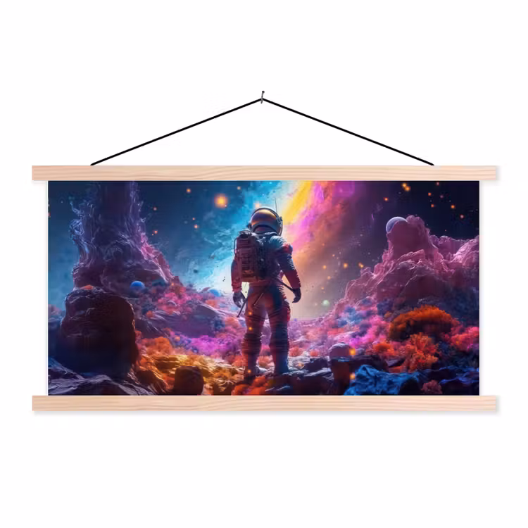 Ruimte - Astronaut - Neon - Sterren textielposter latten blank klein -3d