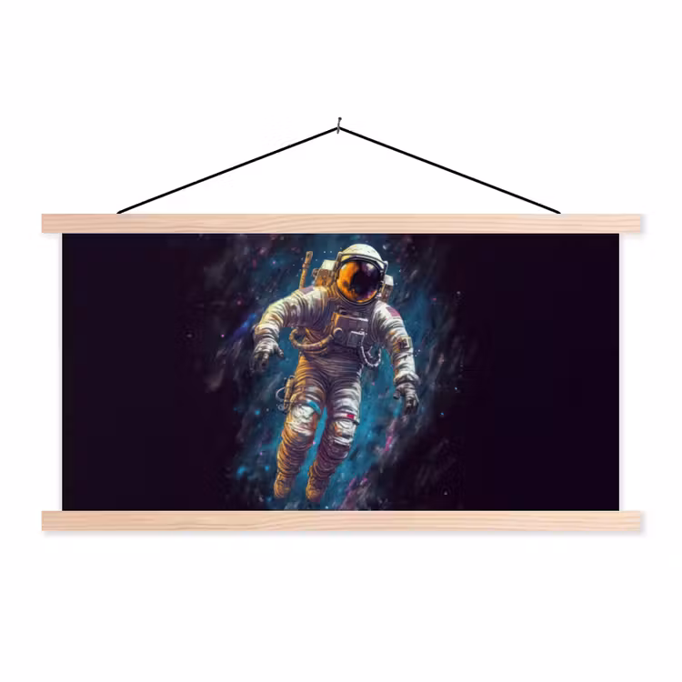 Ruimte - Neon - Astronaut - Sterren textielposter latten blank klein -3d