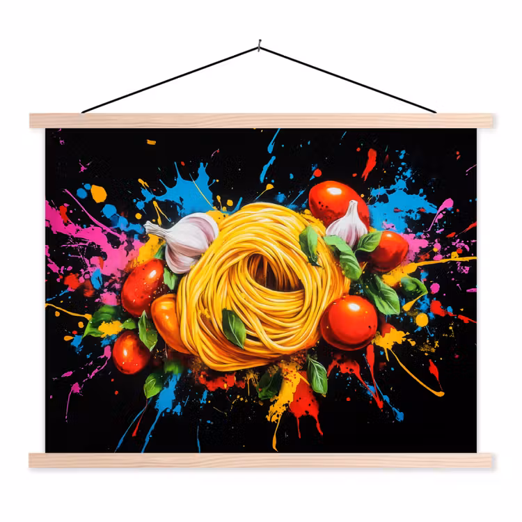Spaghetti - Graffiti - Verf - Kleurrijk - Eten - Modern textielposter latten blank klein -3d