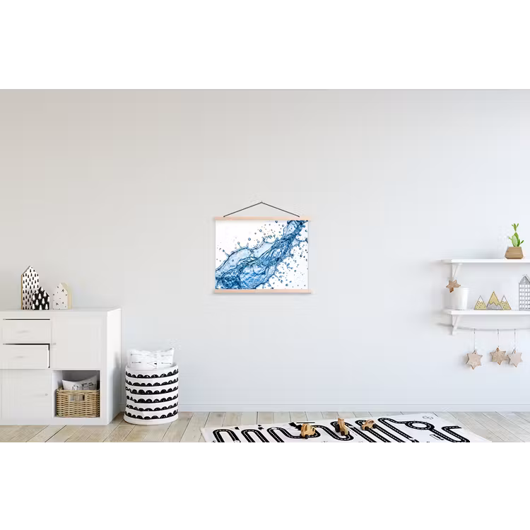 Spash - Water - Blauw textielposter latten blank klein -kinderkamer