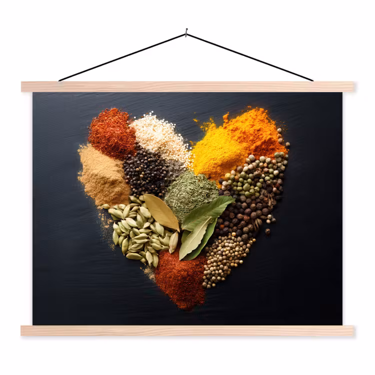 Specerijen - Mix - Hartvorm - Zwart textielposter latten blank klein -3d
