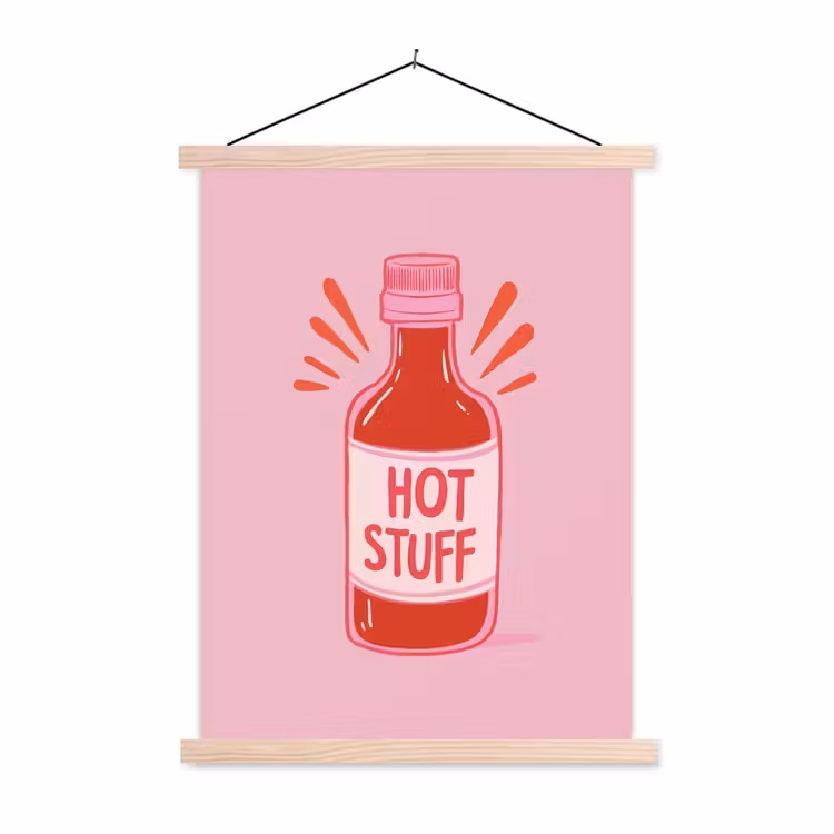 Pittig - Rood - Saus - Grafisch textielposter latten blank klein -3d