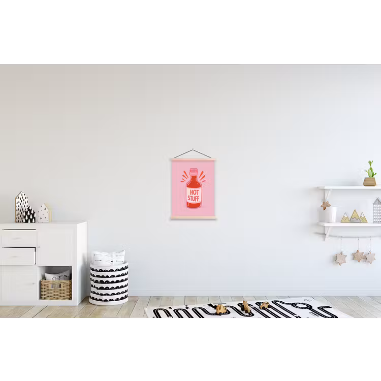 Pittig - Rood - Saus - Grafisch textielposter latten blank klein -kinderkamer