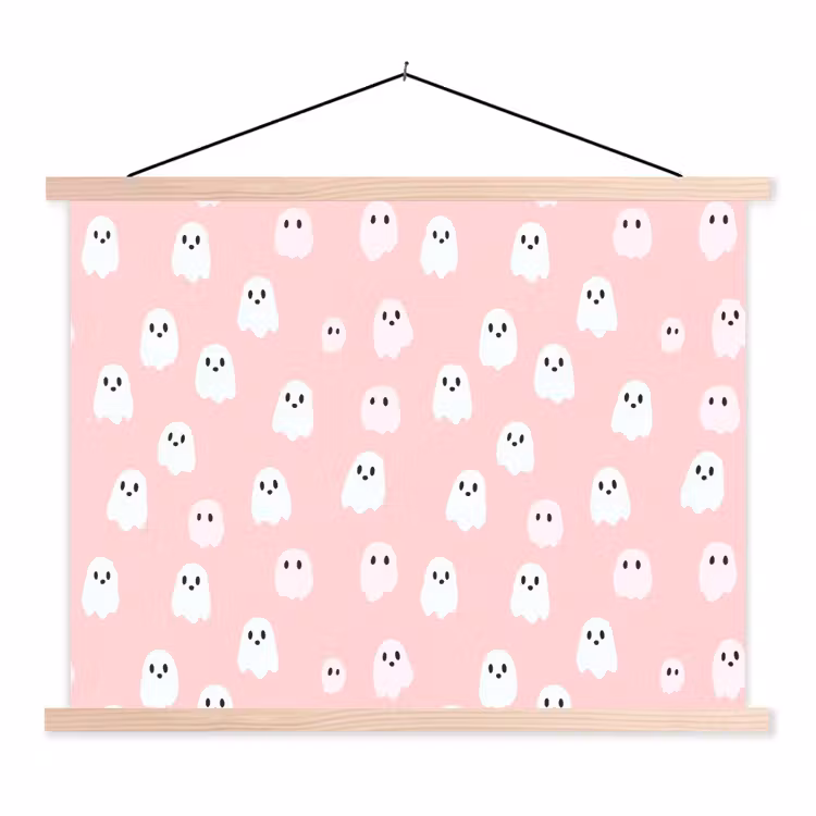 Spookjes - Patroon - Roze textielposter latten blank klein 122 -3d