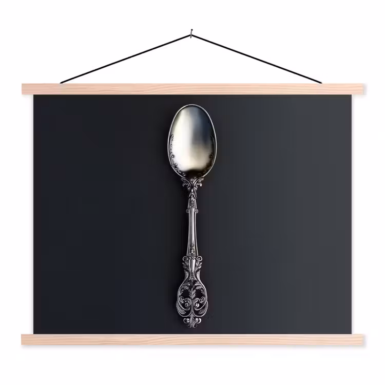 Lepel - Zilver - Metaal textielposter latten blank klein -3d