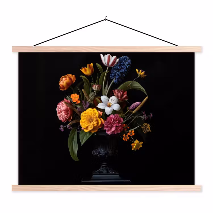 Lente - Bloemen - Klassiek - Vaas textielposter latten blank klein -3d