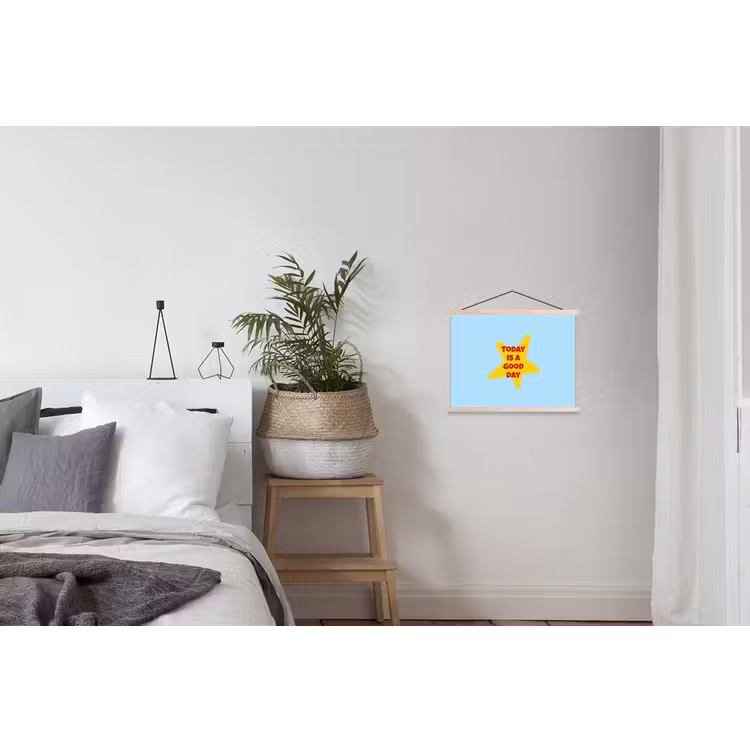 Ster - Today is a good day - Blauw textielposter latten blank klein -woonkamer