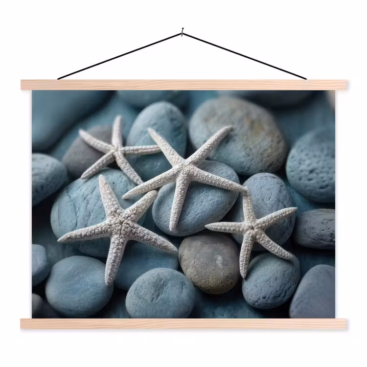 Zeesterren - Stenen - Wit textielposter latten blank klein -3d