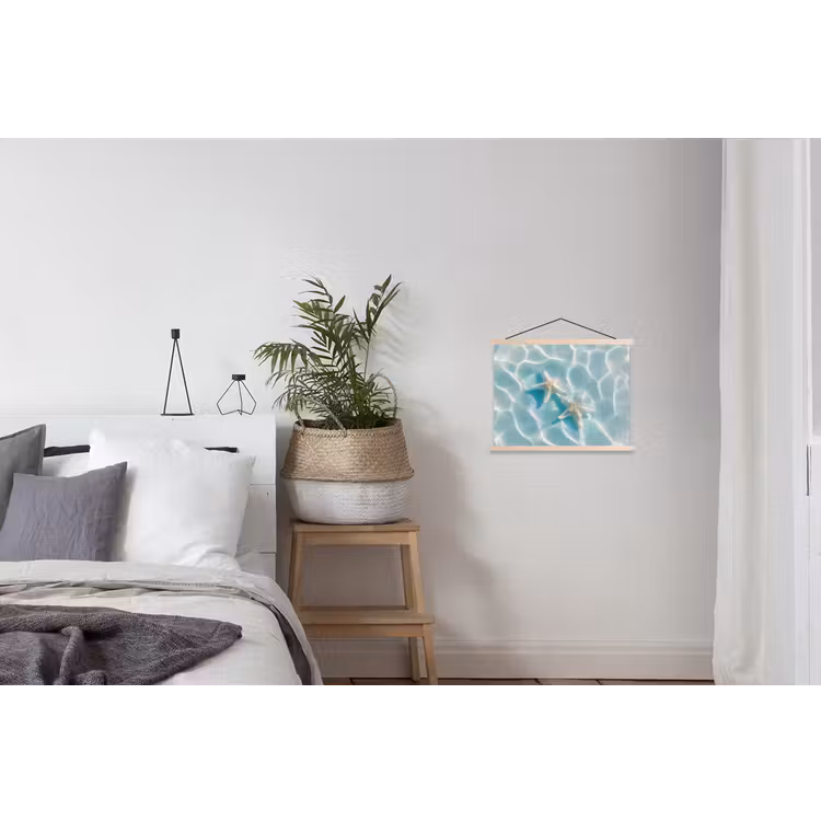 Zeesterren - Golvend water - Rustgevend textielposter latten blank klein -woonkamer